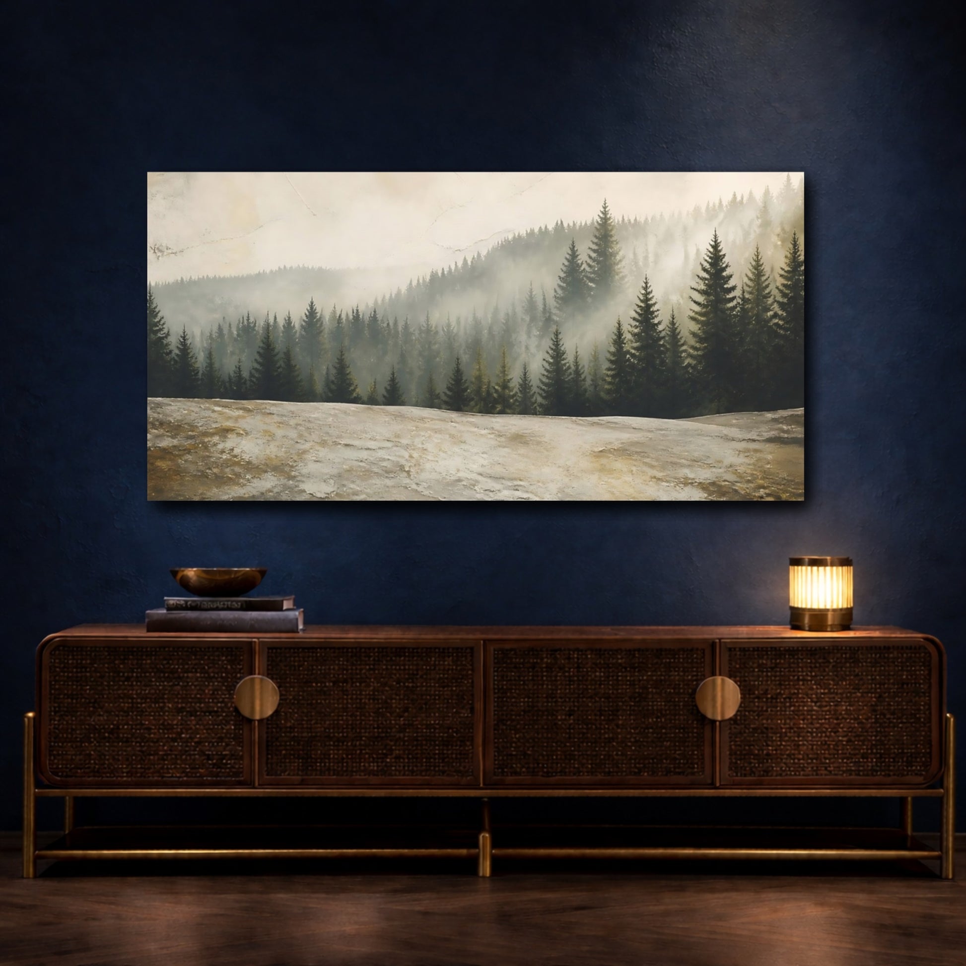 Mockup 4. Misty Pine Forest shown as canvas print