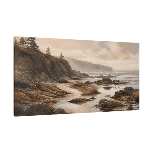 Main Mockup. Misty Rocky Shoreline shown as canvas print