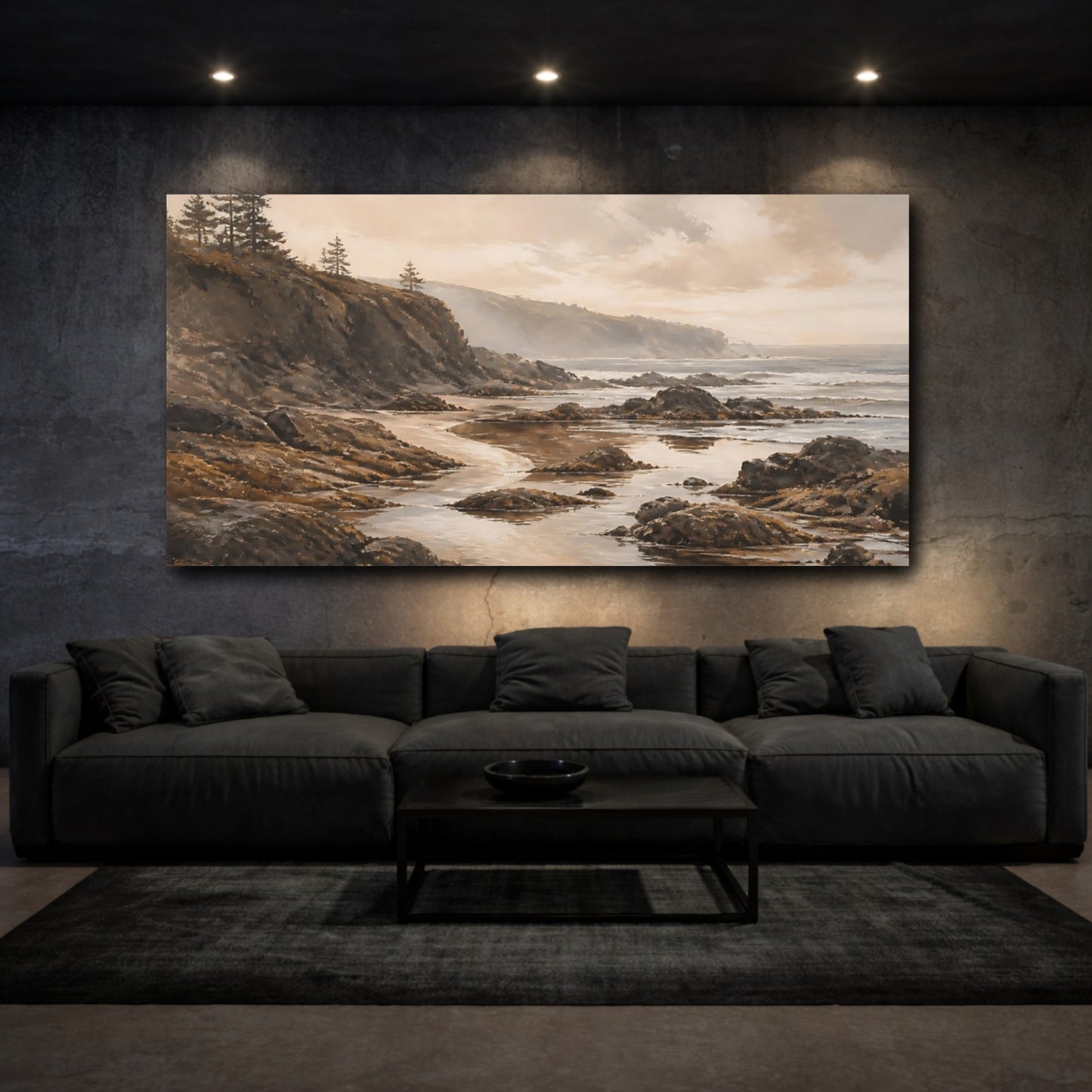 Mockup 3. Misty Rocky Shoreline shown as canvas print
