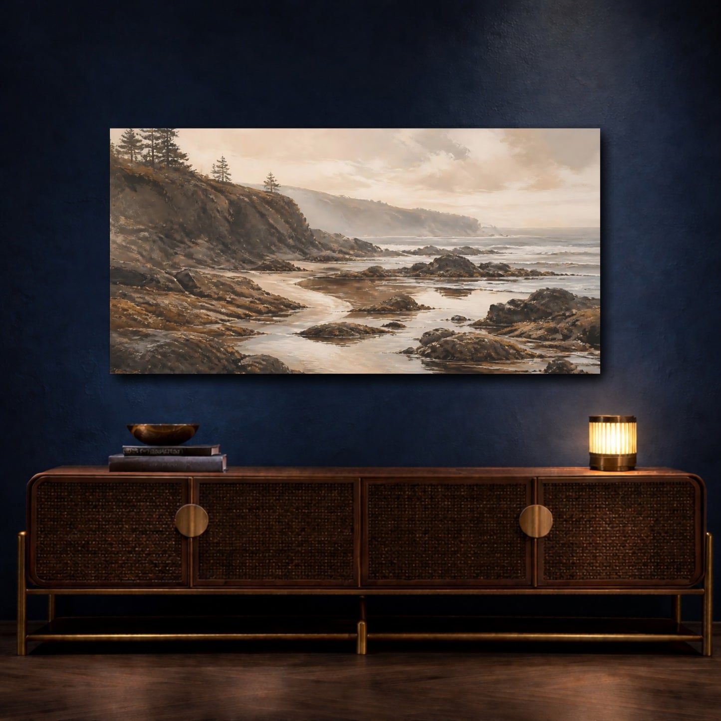 Mockup 4. Misty Rocky Shoreline shown as canvas print