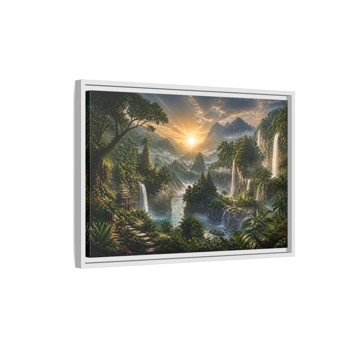 Side Mockup 1. Misty Sunrise Temple Valley shown as framed canvas print