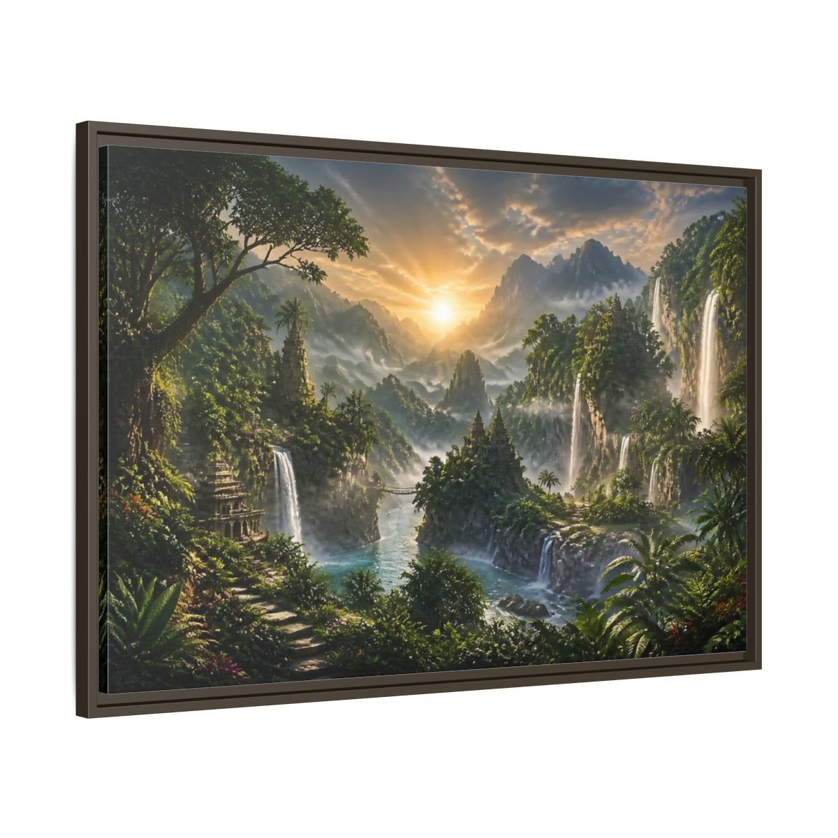 Main Mockup. Misty Sunrise Temple Valley shown as framed canvas print