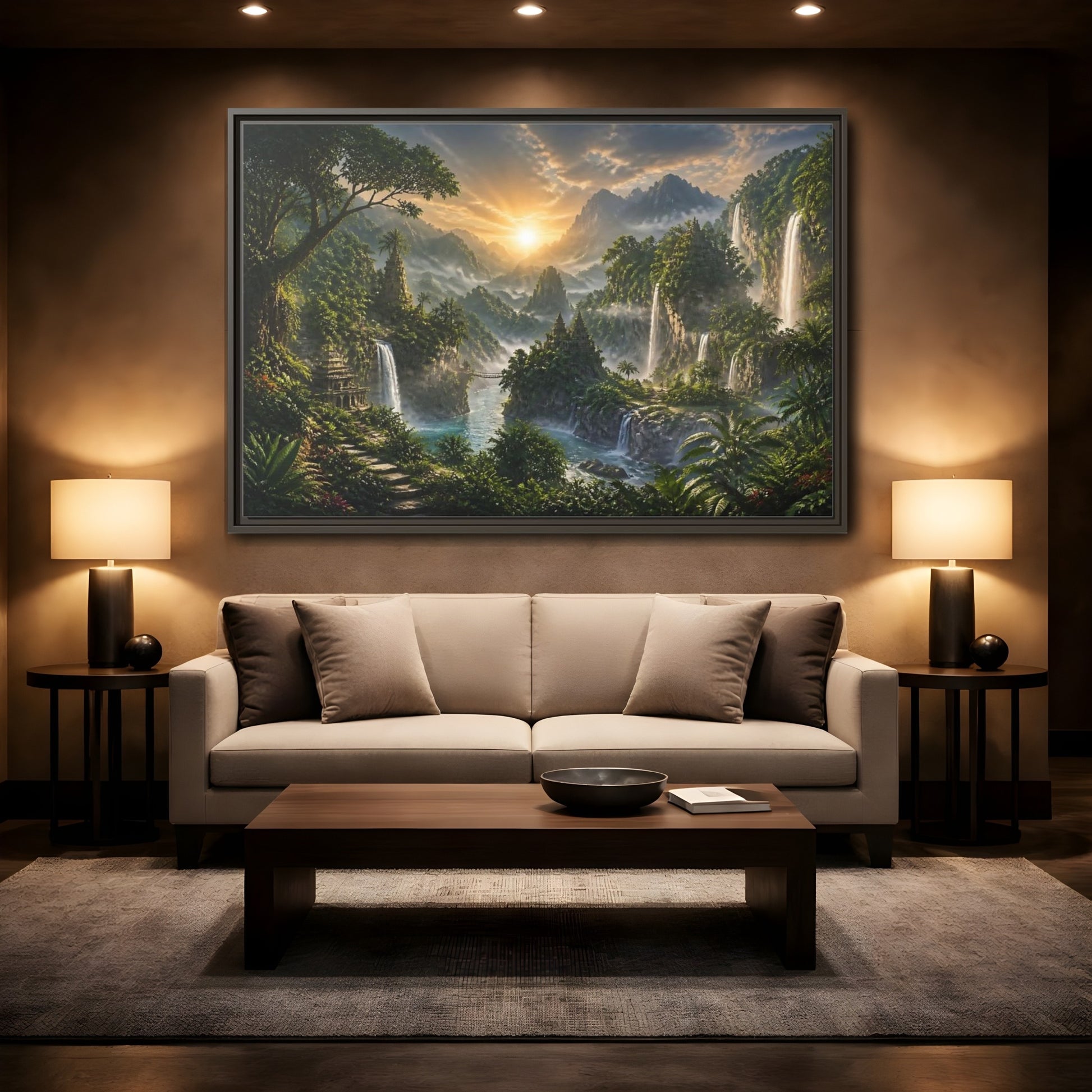 Mockup 2. Misty Sunrise Temple Valley shown as framed canvas print