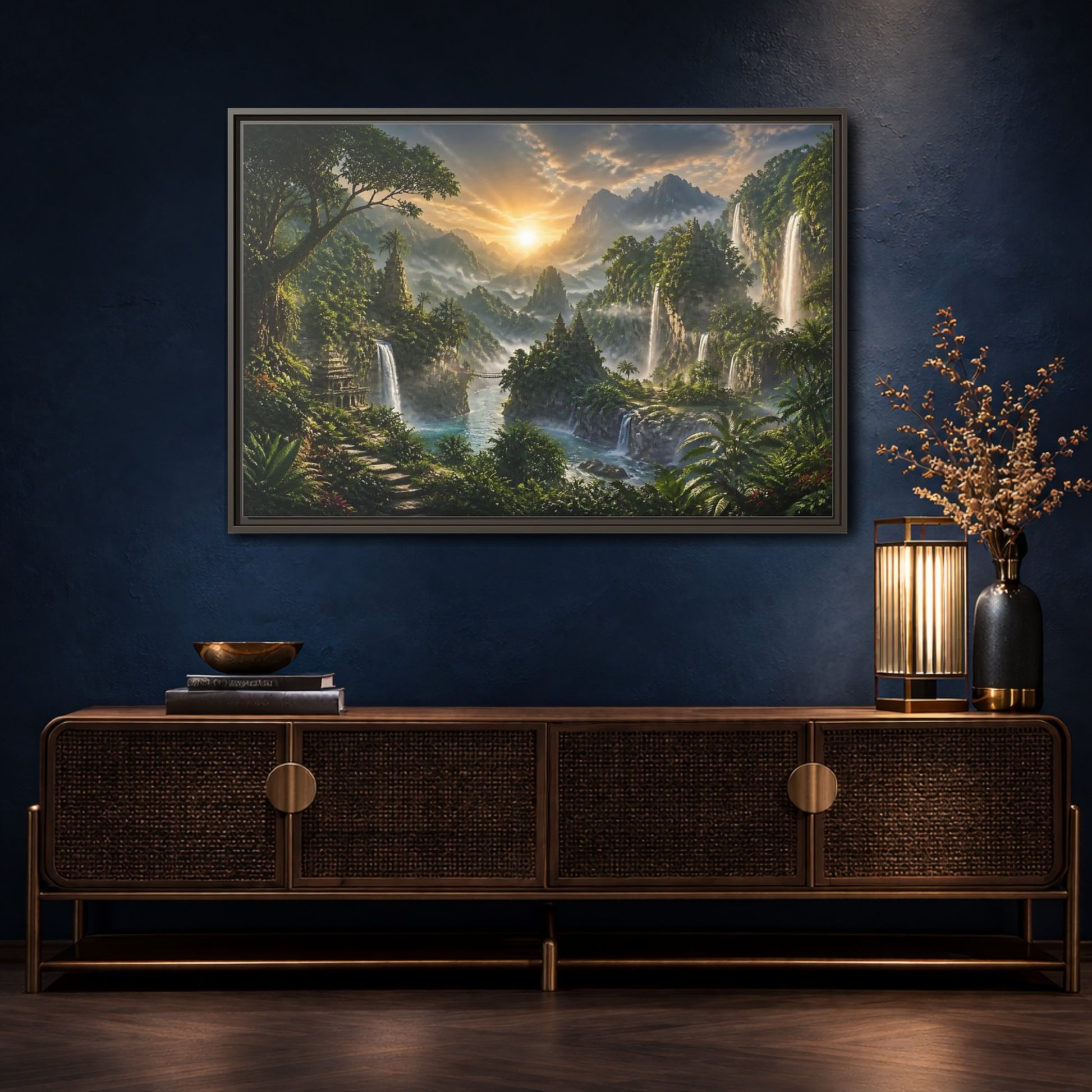 Mockup 4. Misty Sunrise Temple Valley shown as framed canvas print