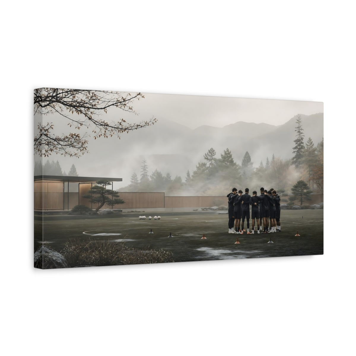 Side Mockup 3. Misty Team Huddle shown as canvas print