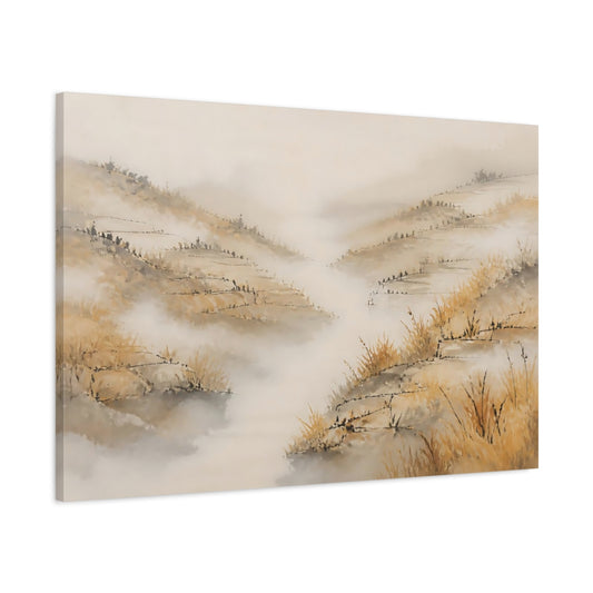 Main Mockup. Misty Terraced Hills shown as canvas print