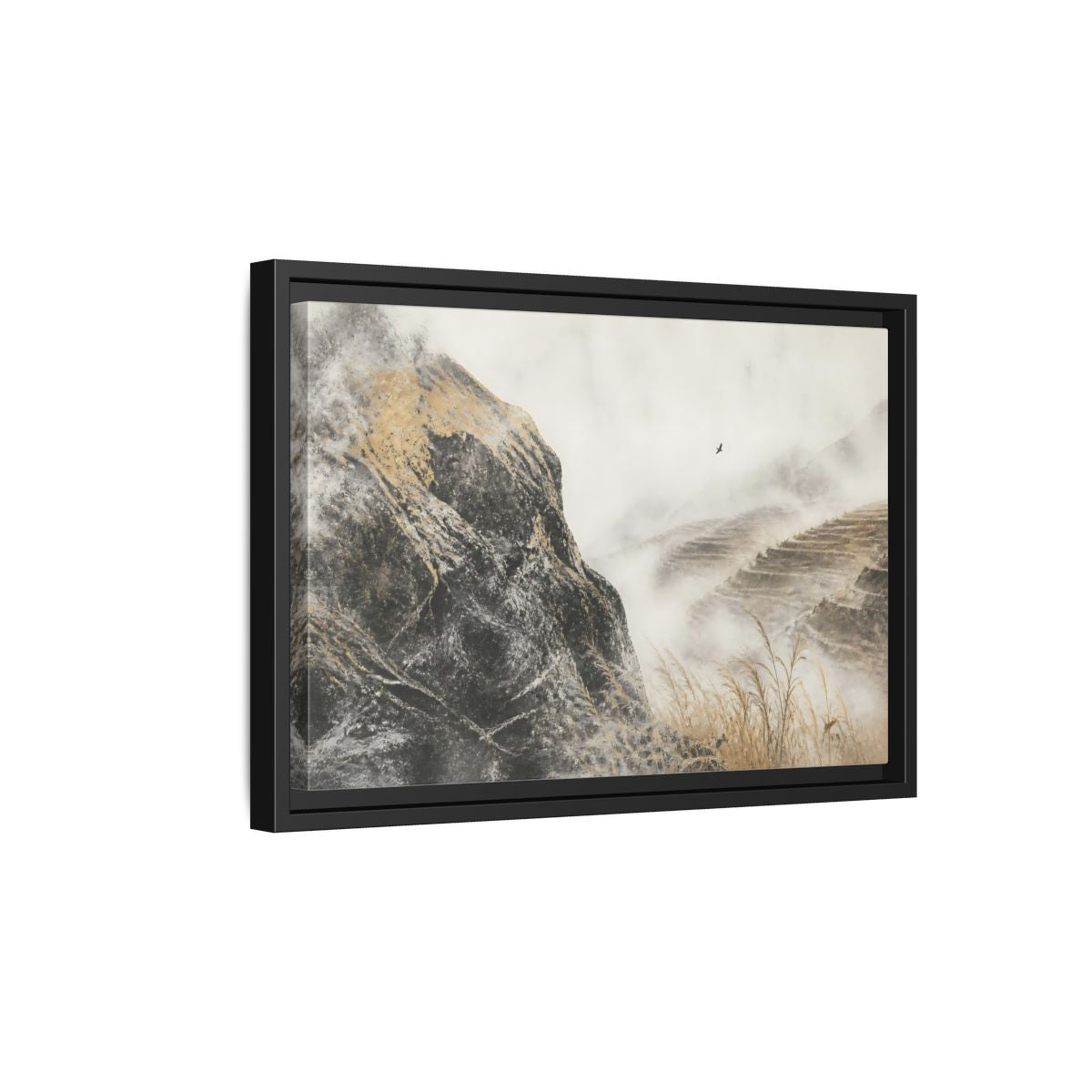 Side Mockup 6. Misty Terraced Hills shown as framed canvas print