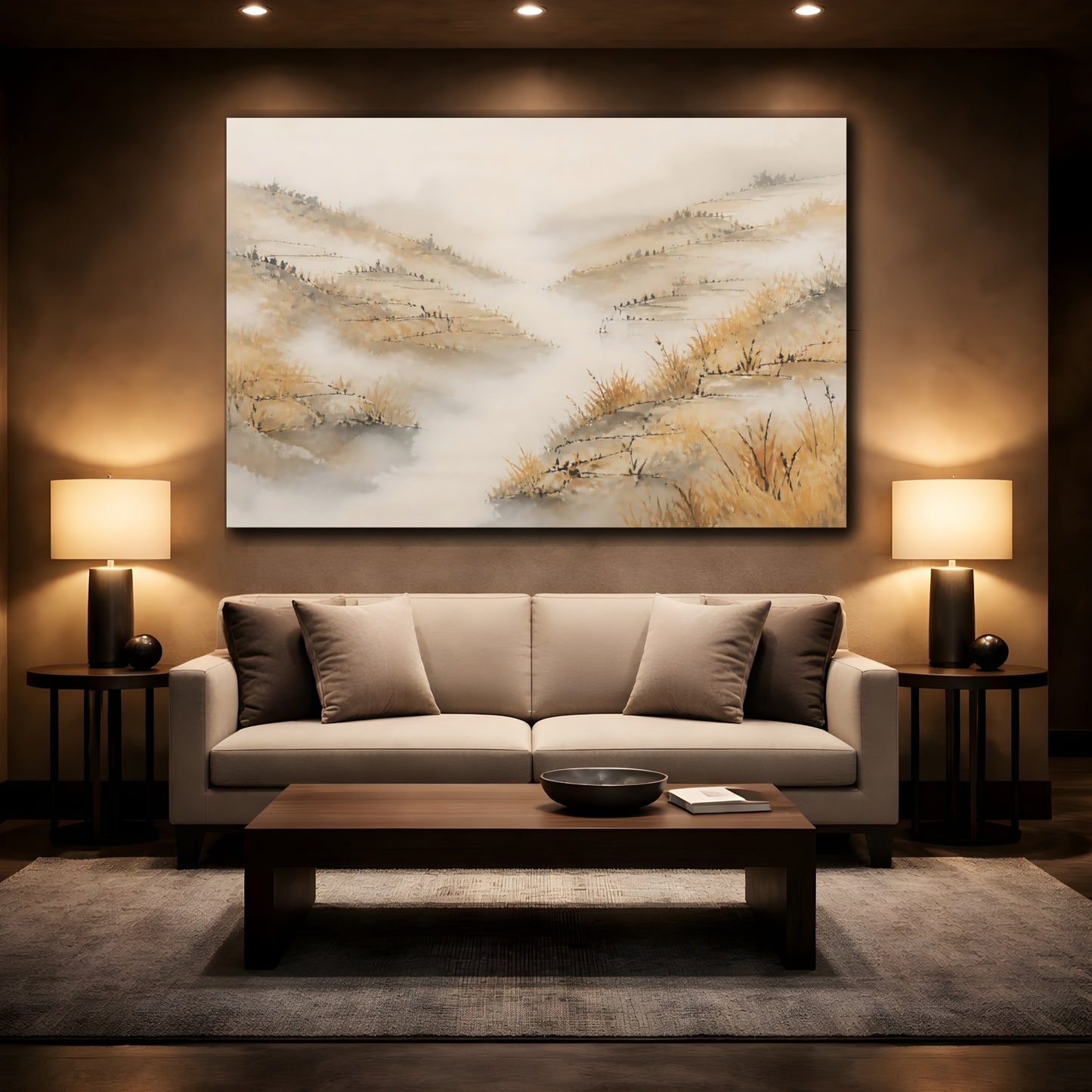 Mockup 2. Misty Terraced Hills shown as canvas print