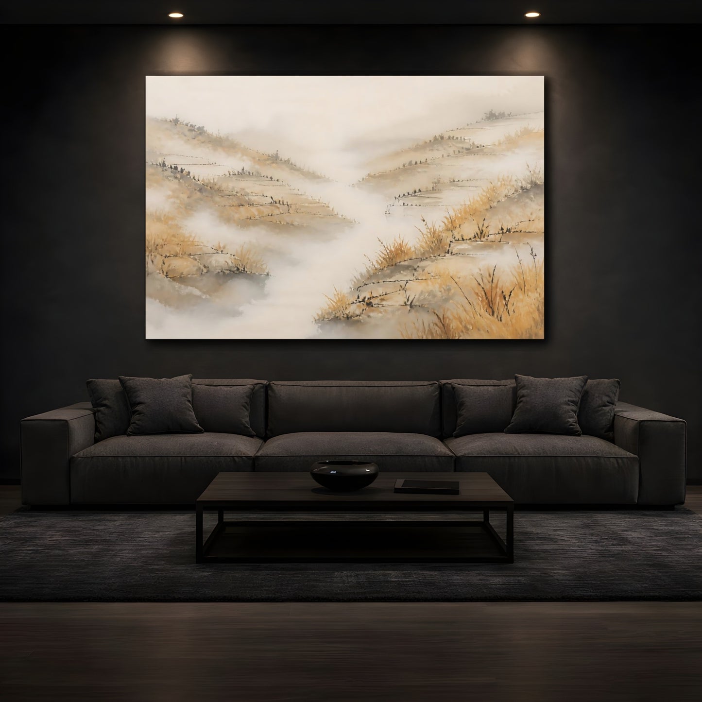 Mockup 3. Misty Terraced Hills shown as canvas print