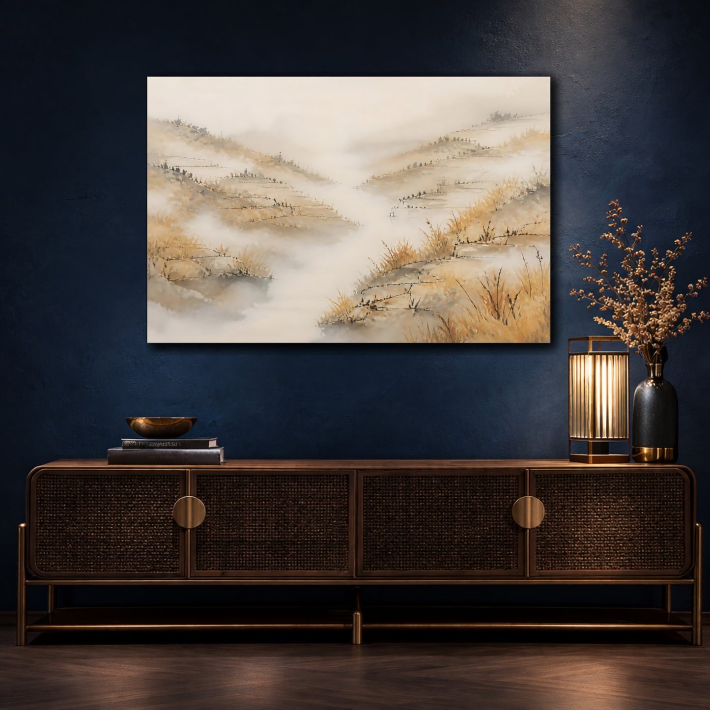 Mockup 4. Misty Terraced Hills shown as canvas print