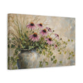 Side Mockup 4. Modern Acrylic Painting Prairie Coneflowers Beside Tall Grass With Trailing Ivy shown as stretched canvas wall art