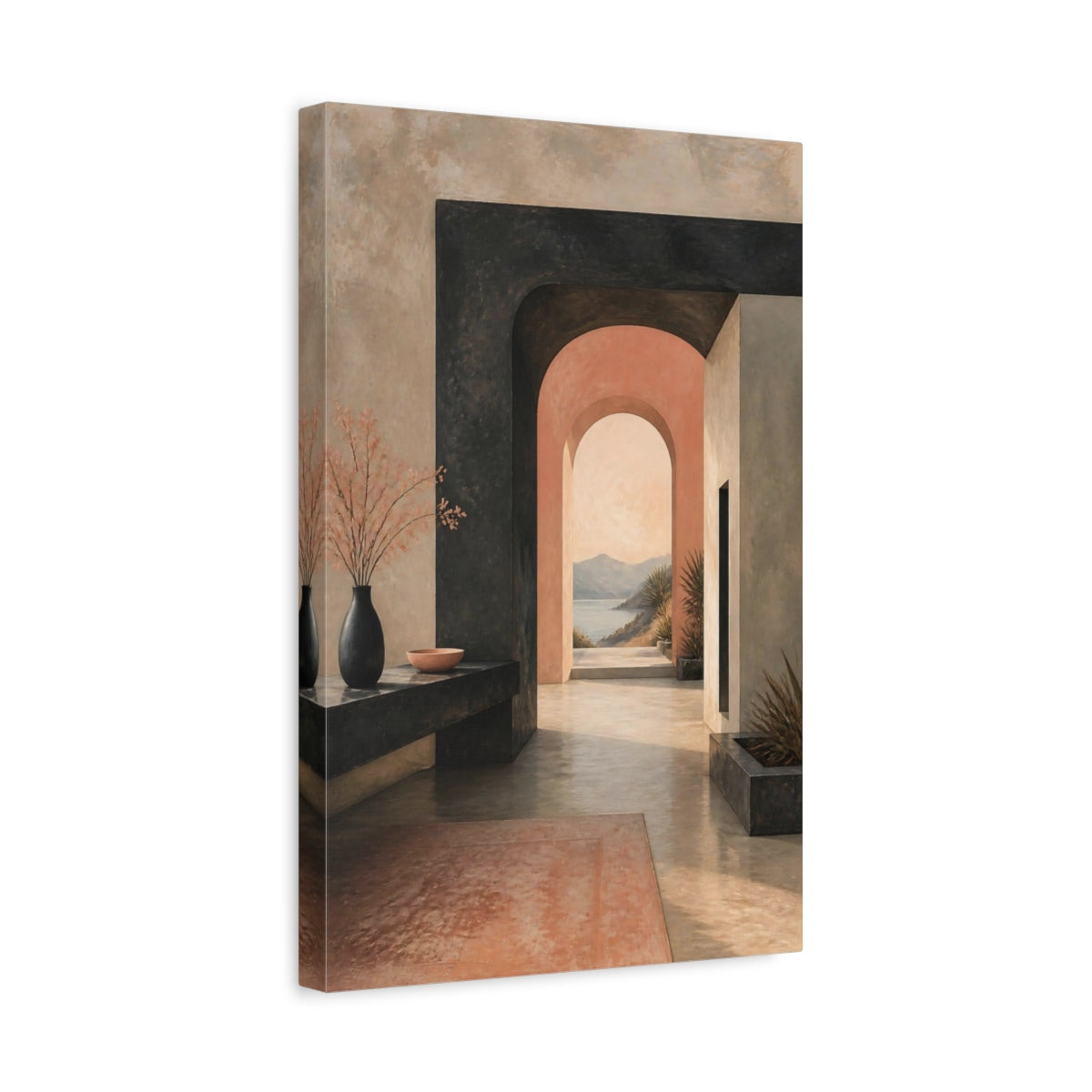Side Mockup 4. Modern Archway Seascape shown as canvas print