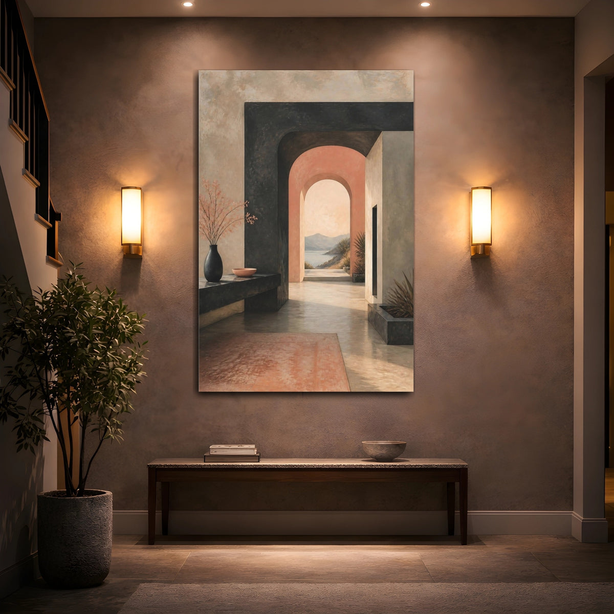 Mockup 2. Modern Archway Seascape shown as canvas print