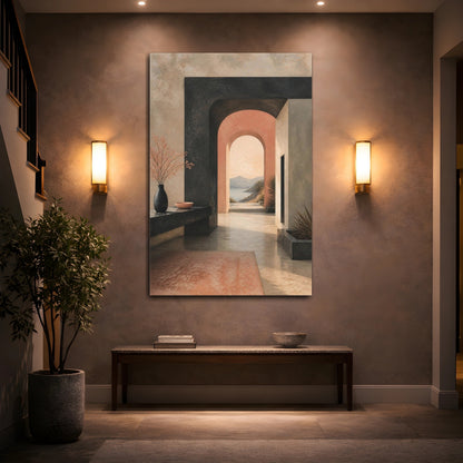 Mockup 2. Modern Archway Seascape shown as canvas print