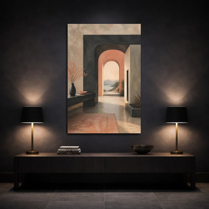 Mockup 3. Modern Archway Seascape shown as canvas print