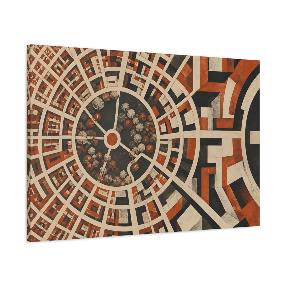 Main Mockup. Modern Circular City Grid shown as canvas print