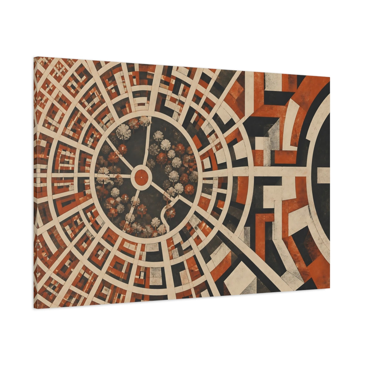 Side Mockup 1. Modern Circular City Grid shown as canvas print