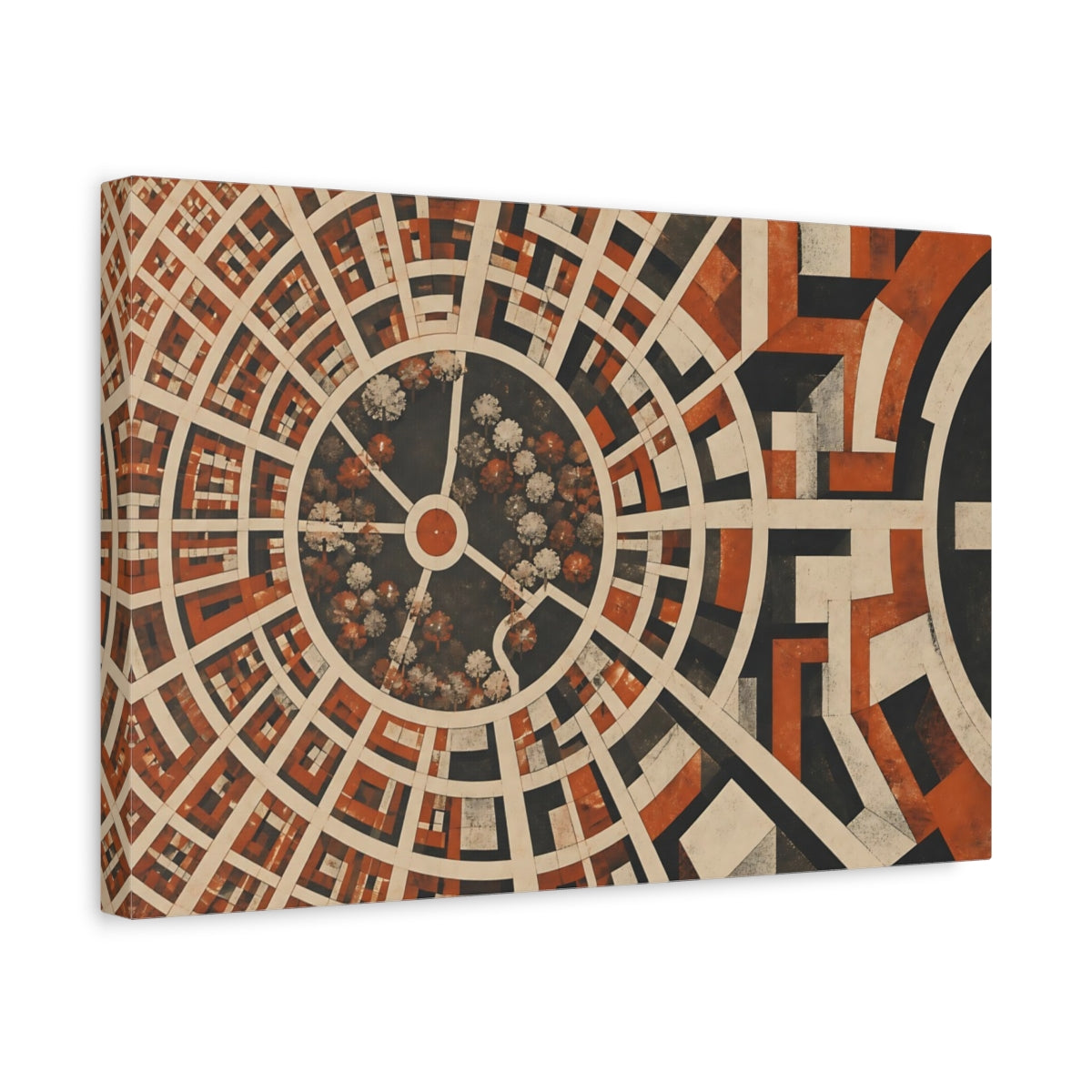 Side Mockup 4. Modern Circular City Grid shown as canvas print