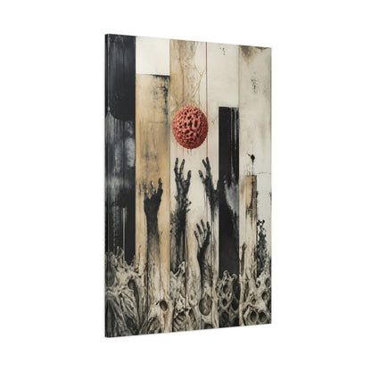 Side Mockup 1. Modern Hands Reaching Orb shown as canvas print
