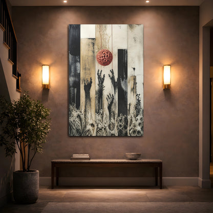 Mockup 2. Modern Hands Reaching Orb shown as canvas print