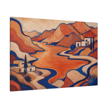 Side Mockup 1. Modern Mountain Lake Retreat shown as canvas print