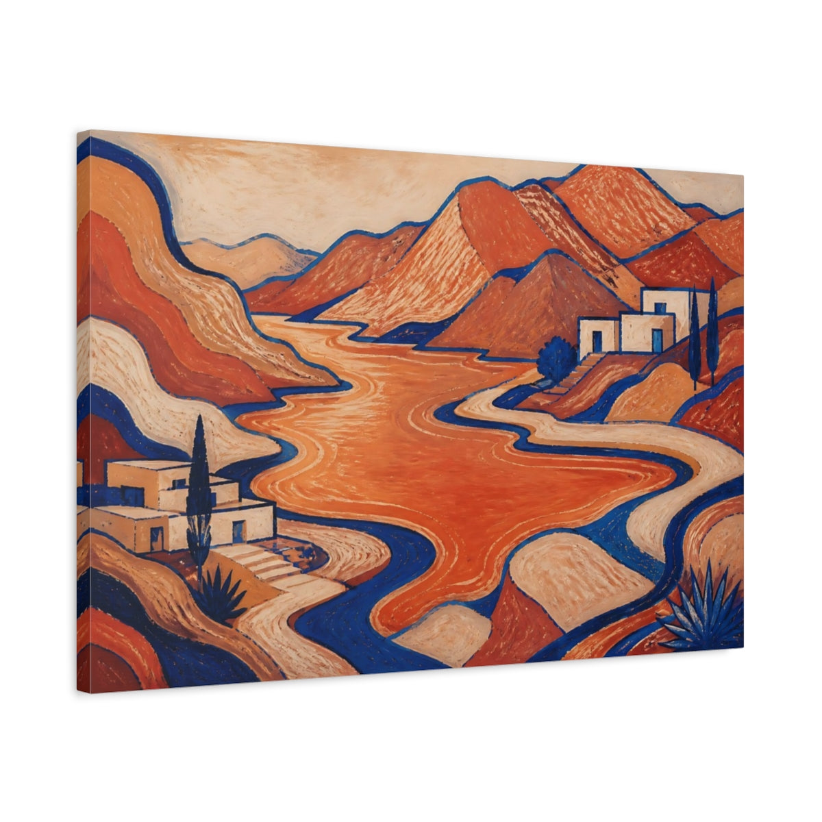 Side Mockup 2. Modern Mountain Lake Retreat shown as canvas print