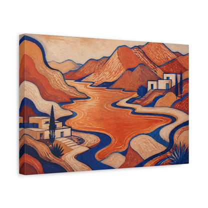 Side Mockup 4. Modern Mountain Lake Retreat shown as canvas print