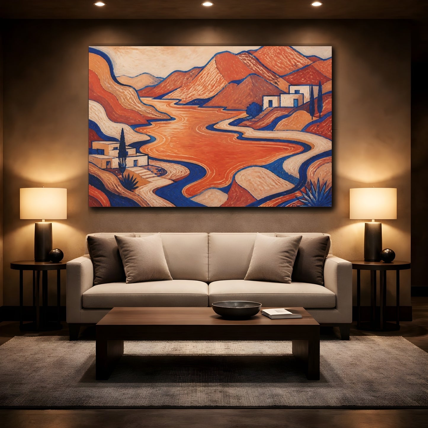 Mockup 2. Modern Mountain Lake Retreat shown as canvas print