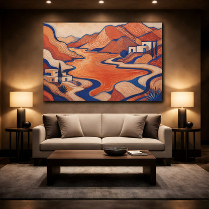 Mockup 2. Modern Mountain Lake Retreat shown as canvas print