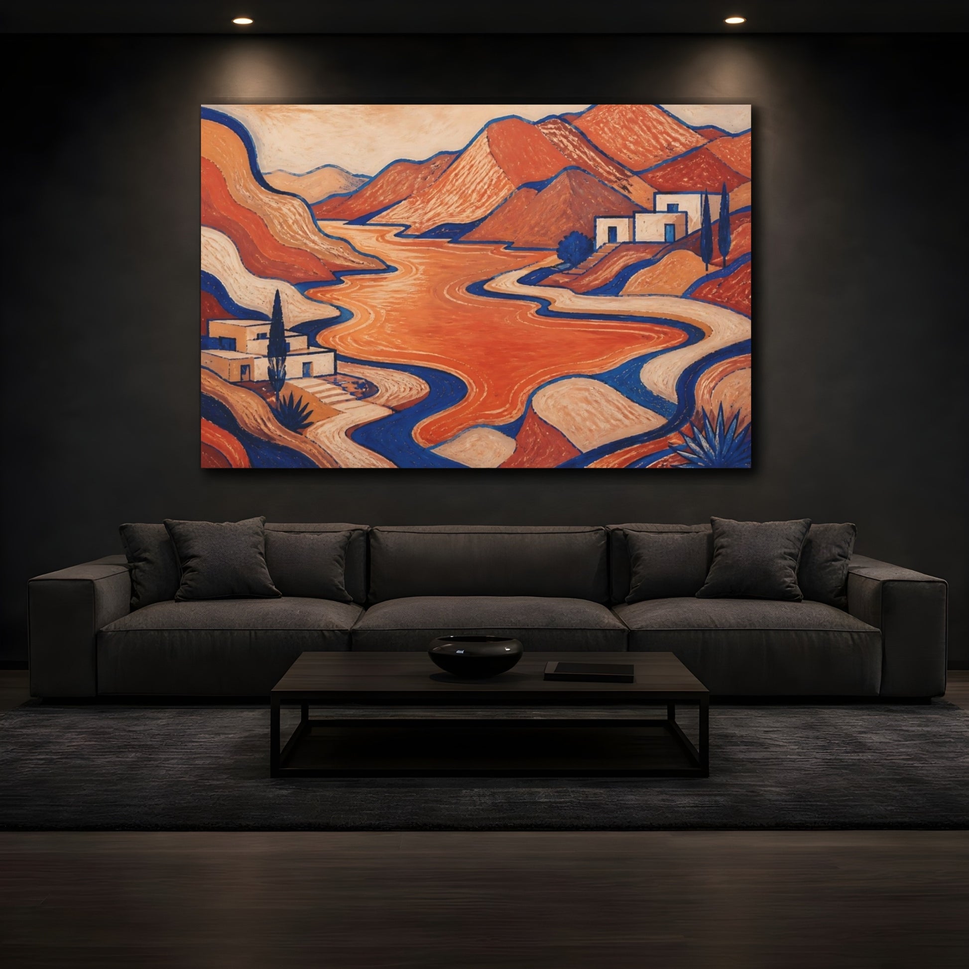 Mockup 3. Modern Mountain Lake Retreat shown as canvas print
