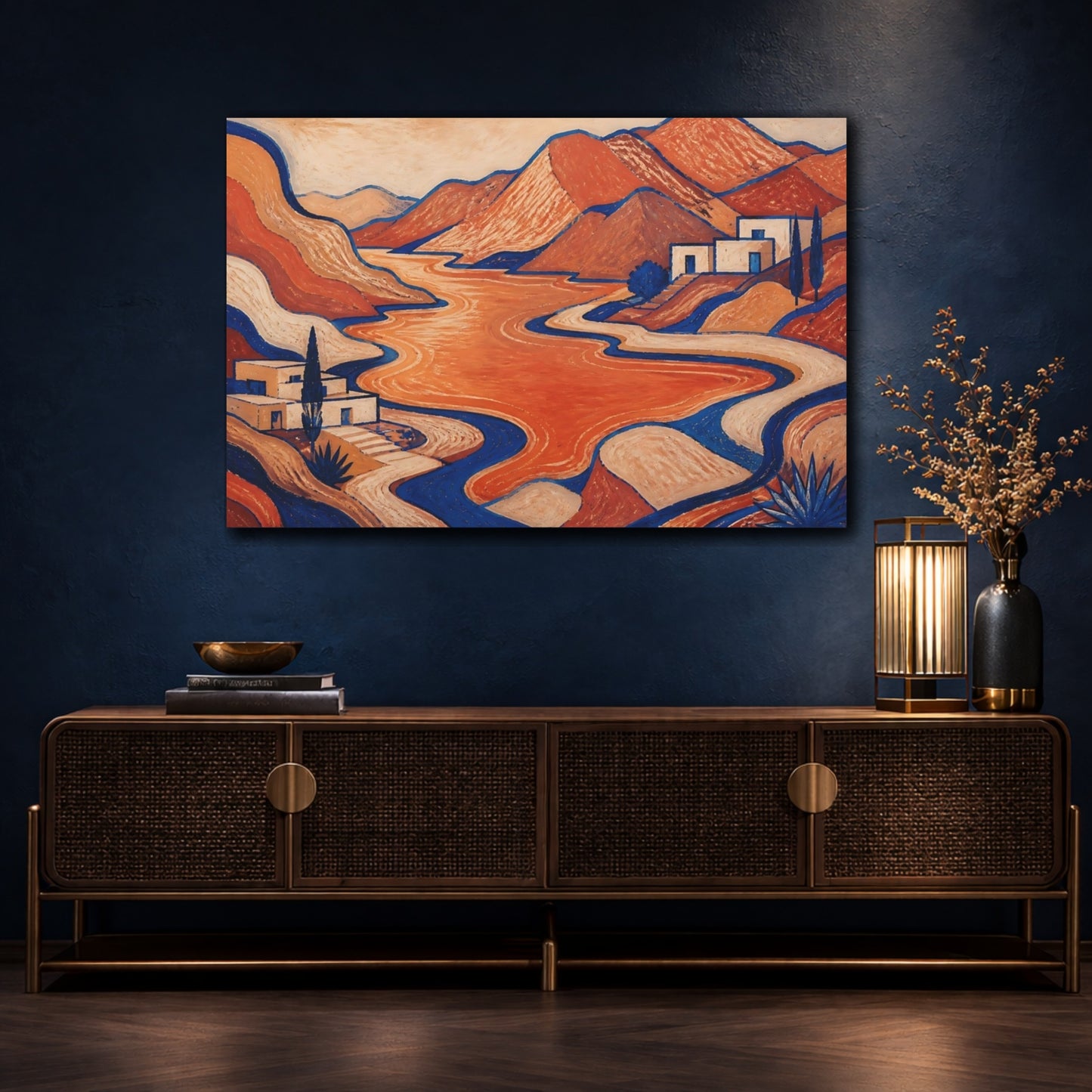 Mockup 4. Modern Mountain Lake Retreat shown as canvas print