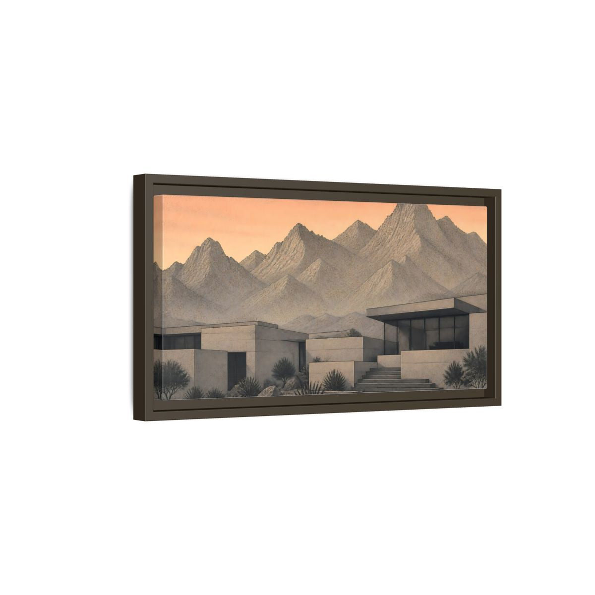 Side Mockup 7. Modern Mountain Retreat shown as framed canvas print
