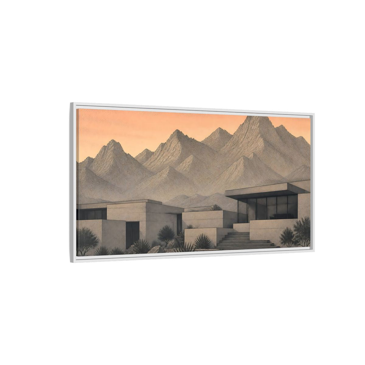 Side Mockup 3. Modern Mountain Retreat shown as framed canvas print