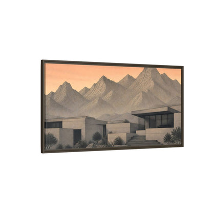 Side Mockup 4. Modern Mountain Retreat shown as framed canvas print
