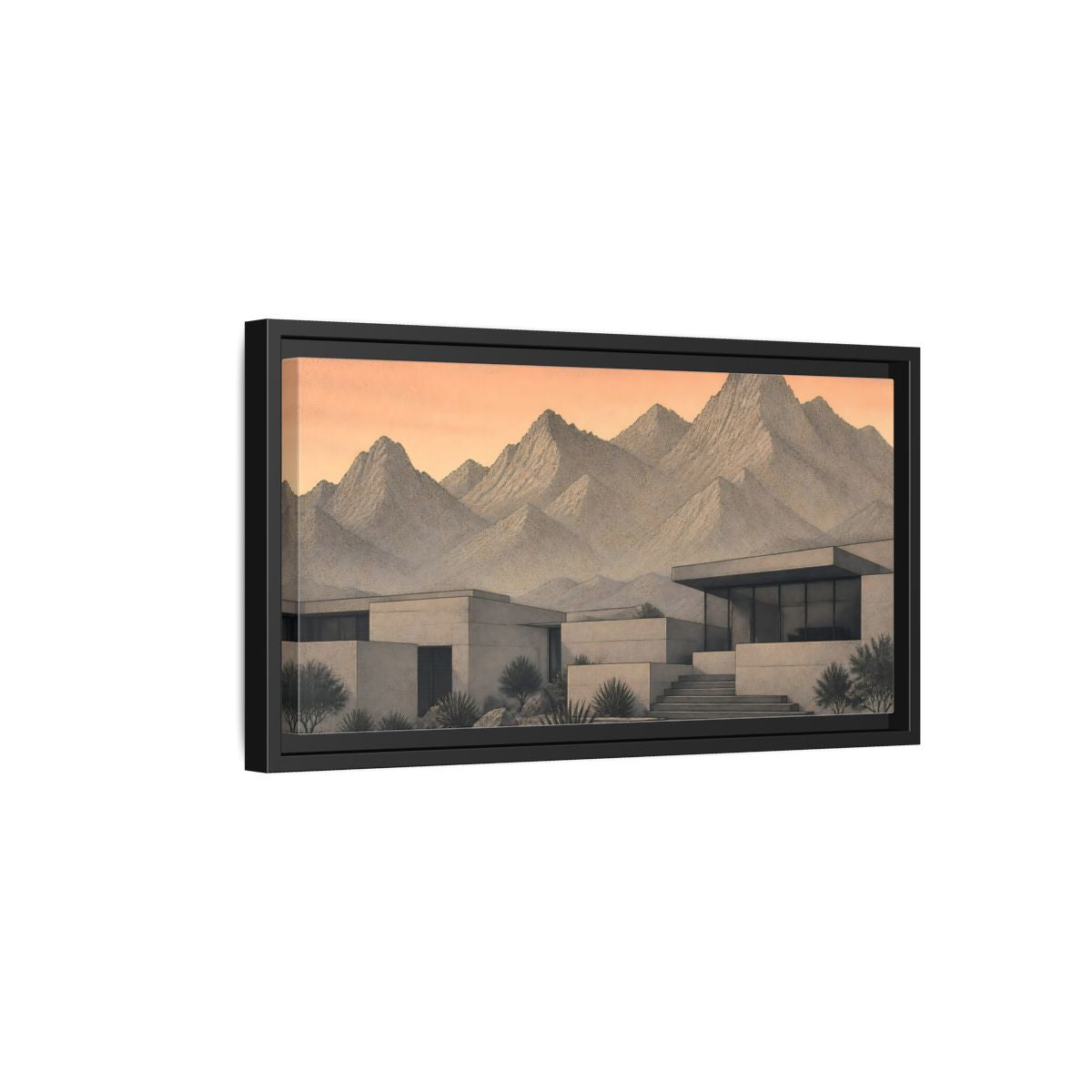 Side Mockup 8. Modern Mountain Retreat shown as framed canvas print