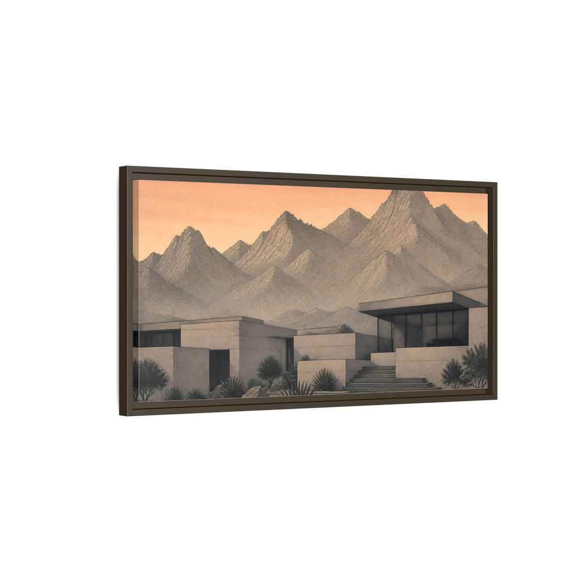 Main Mockup. Modern Mountain Retreat shown as framed canvas print