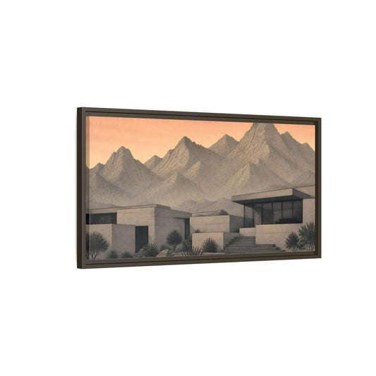 Main Mockup. Modern Mountain Retreat shown as framed canvas print