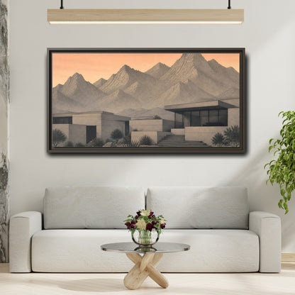 Mockup 2. Modern Mountain Retreat shown as framed canvas print