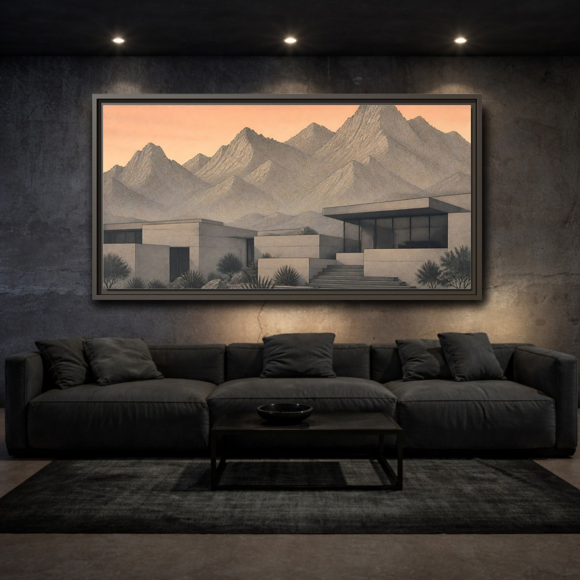 Mockup 3. Modern Mountain Retreat shown as framed canvas print