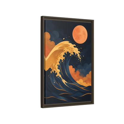 Side Mockup 2. Modern Ochre Wave shown as framed canvas print
