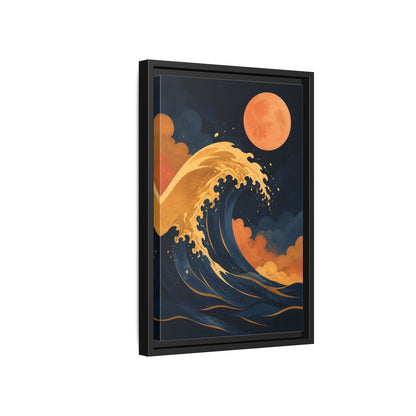 Side Mockup 6. Modern Ochre Wave shown as framed canvas print