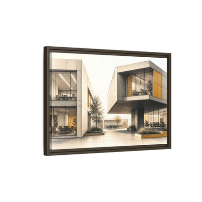 Side Mockup 2. Modern Office Cantilever Atrium shown as framed canvas print