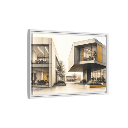 Side Mockup 1. Modern Office Cantilever Atrium shown as framed canvas print