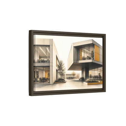 Side Mockup 5. Modern Office Cantilever Atrium shown as framed canvas print