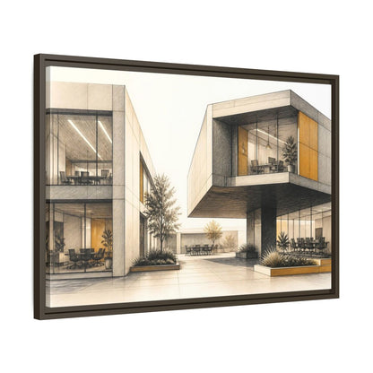 Side Mockup 11. Modern Office Cantilever Atrium shown as framed canvas print