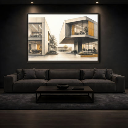Mockup 3. Modern Office Cantilever Atrium shown as framed canvas print