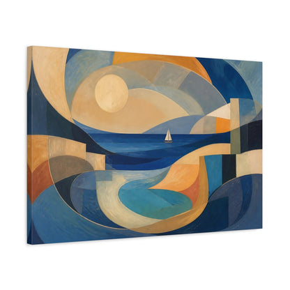 Side Mockup 2. Modern Sailboat Seascape shown as canvas print
