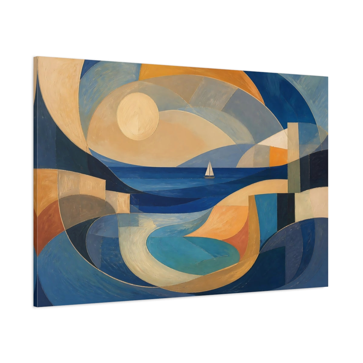 Side Mockup 1. Modern Sailboat Seascape shown as canvas print