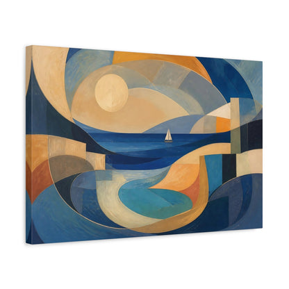 Side Mockup 3. Modern Sailboat Seascape shown as canvas print