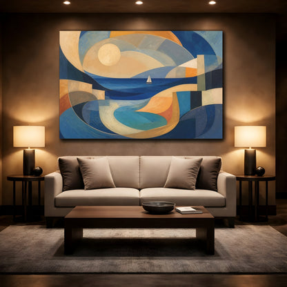 Mockup 2. Modern Sailboat Seascape shown as canvas print